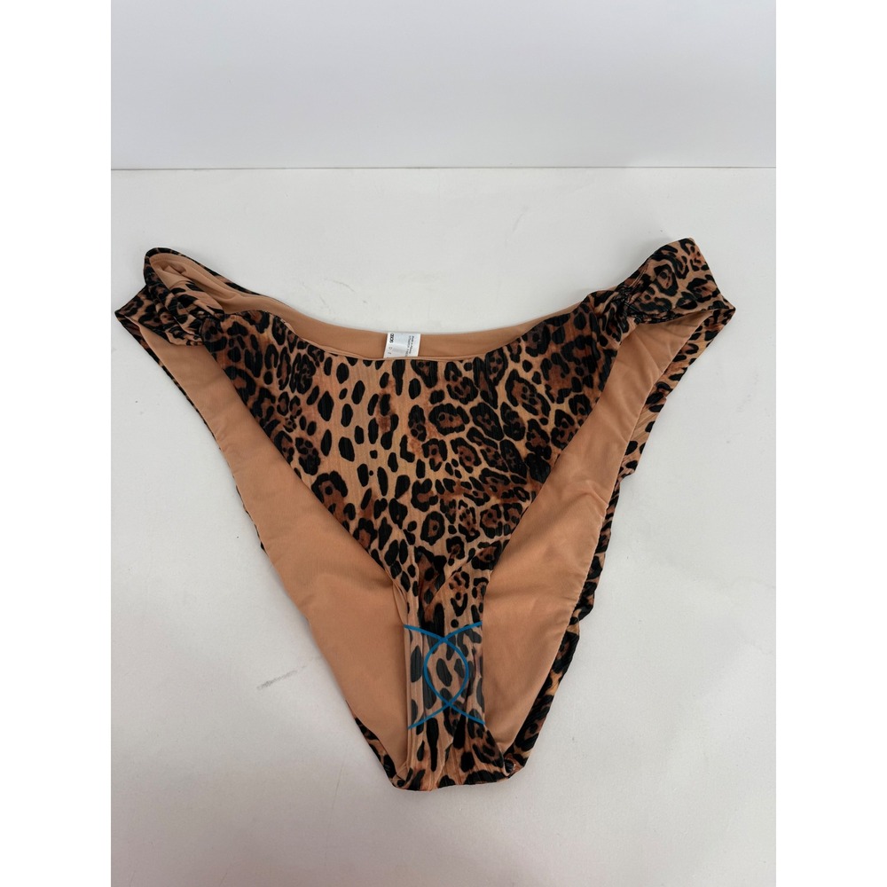 ASOS Design Womens Leopard Print High Leg Bikini Bottom Brown Sz US 14